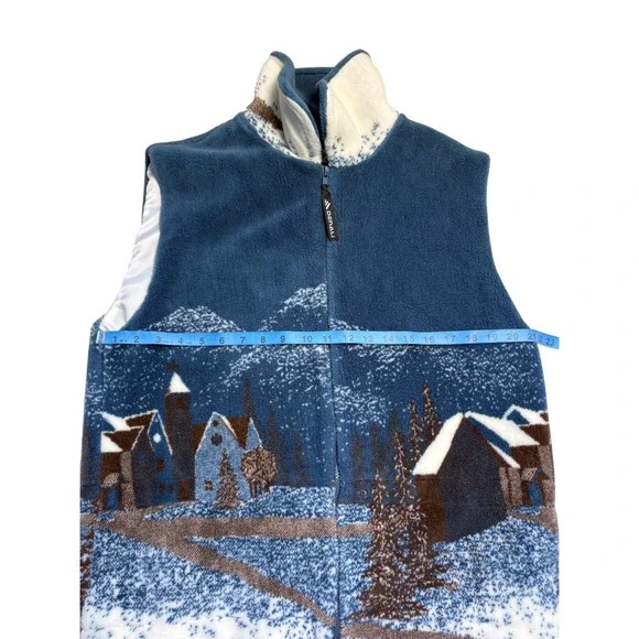 Denali VINTAGE Unisex Fleece Vest Blue Winter Village Mountain Scene Full Zip L - Picture 5 of 8